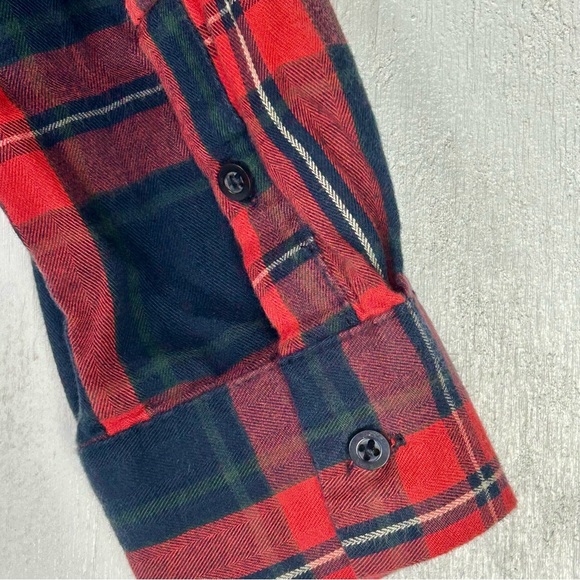 Zara | Trafaluc roll tab long sleeve button up plaid red multicolor shirt top - Picture 6 of 16